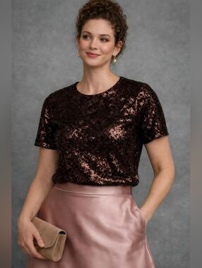 BNWT Ultra Pink Sequin Top S Brown Sparkle Glam Party Holiday Disco Earth Y2K